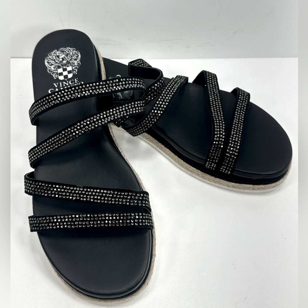 NEW - Vince Camuto Rallsan Crystal & Jute Embellished Strappy Sandals - …